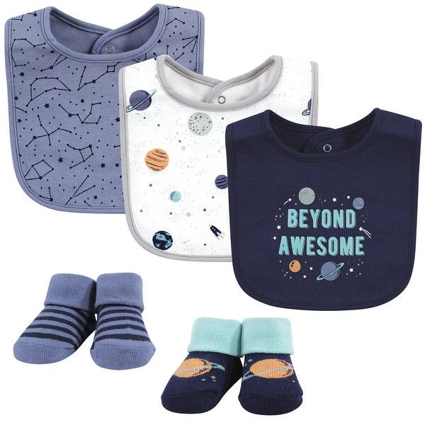 slide 1 of 1, Hudson Baby Unisex Baby Cotton Bib and Sock Set, Space, One Size - Space - One Size