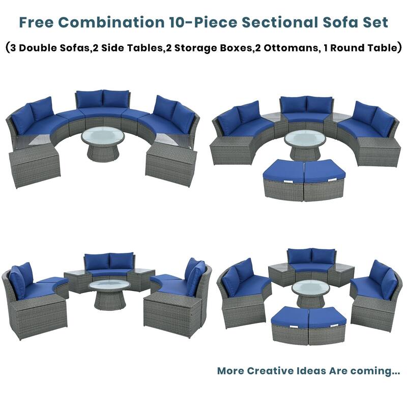 10-Piece Outdoor PE Wicker Sofa Set with Cushions