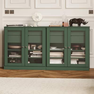 Palace Imports 100% Solid Wood 64" Sideboard with Frosted Glass Doors, 4-Drawers and Adjustable Shelves