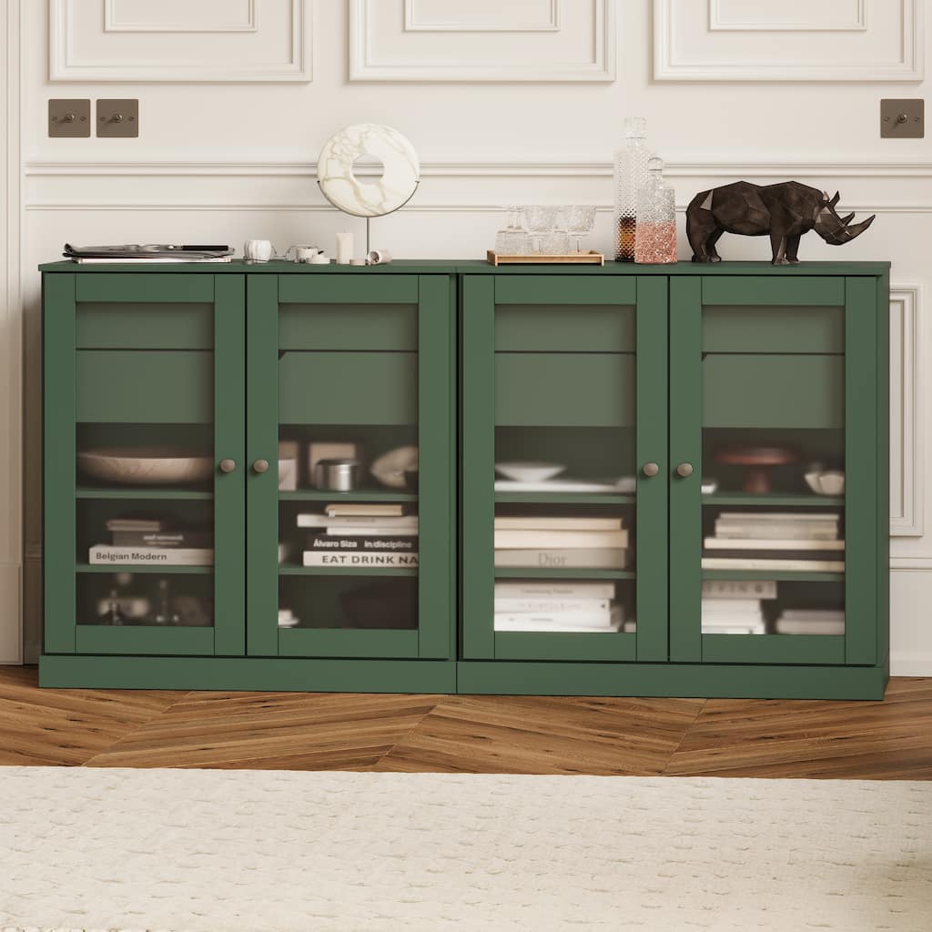 Palace Imports 100% Solid Wood 64" Sideboard with Frosted Glass Doors, 4-Drawers and Adjustable Shelves