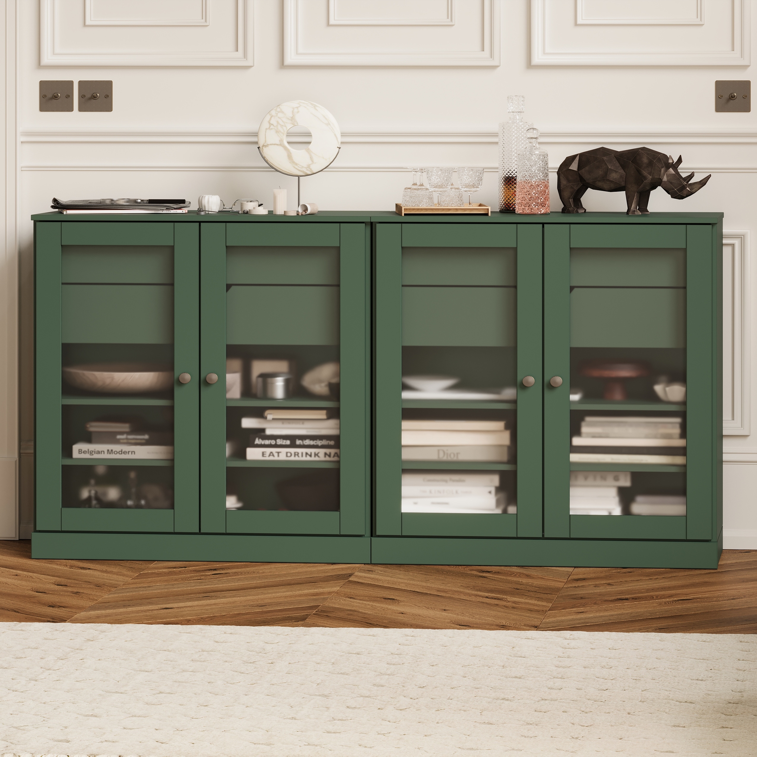 Palace Imports 100% Solid Wood Frosted Glass Buffet Sideboard with 4 Drawers, 64" W x 35.75" H