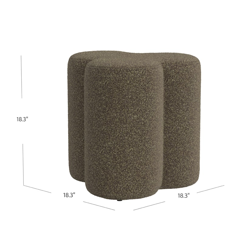 Ace Accent Ottoman with Clover Shape in Dark Brown Boucle, 18 Inch