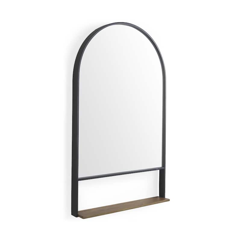 HomeRoots 40" Black Metal Arch Framed Accent Mirror With Shelf - 24.02 in. x 39.96 in. x 3.94 in.