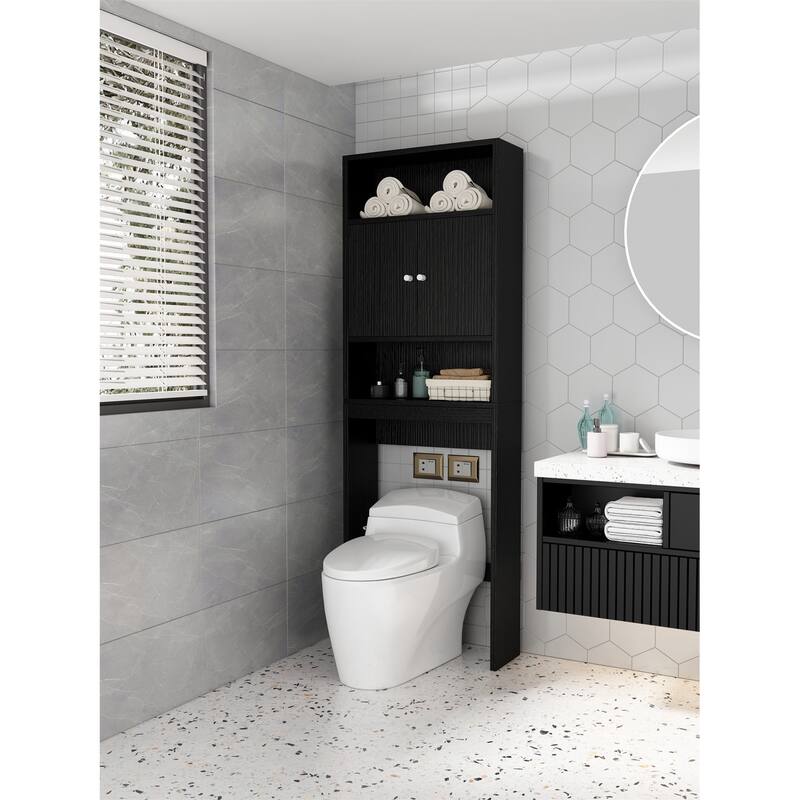 Bathroom Black Shelf Overthetoilet Saving Space Freestanding Storage Tall with Open