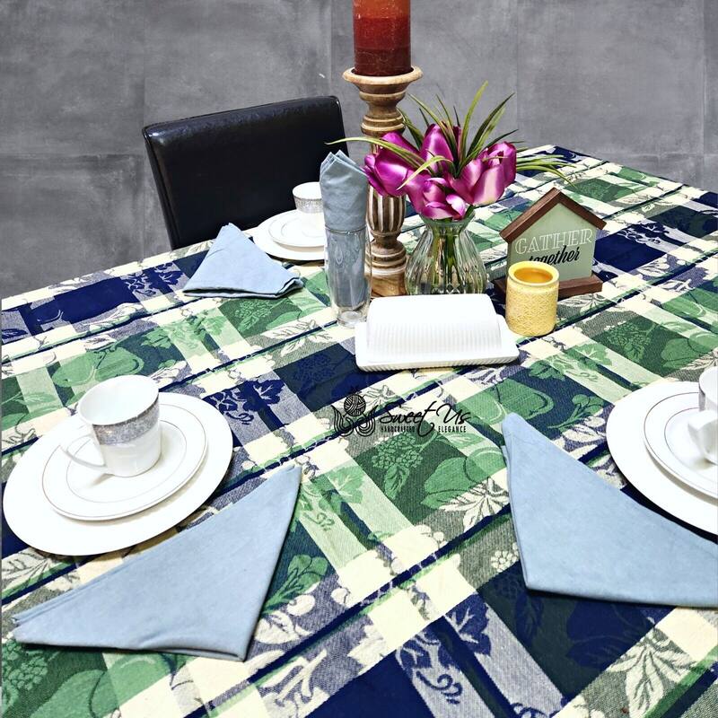 Plaid Jacquard Cotton Delicate Floral Tablecloth Collection