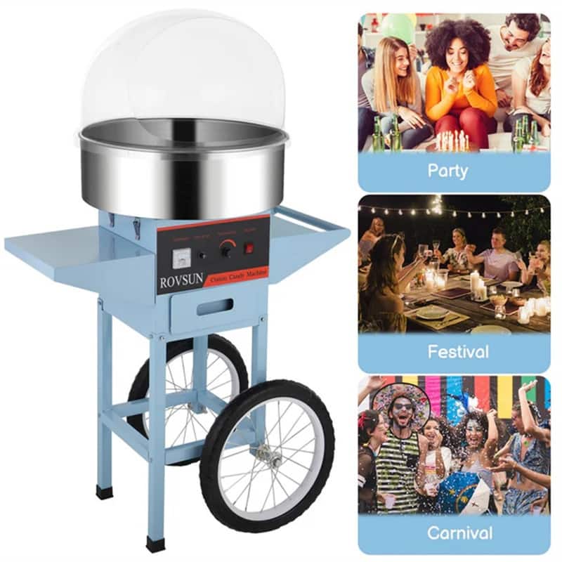 21 Inch 980W 110V Cotton Candy Machine Cart with Cover - Blue