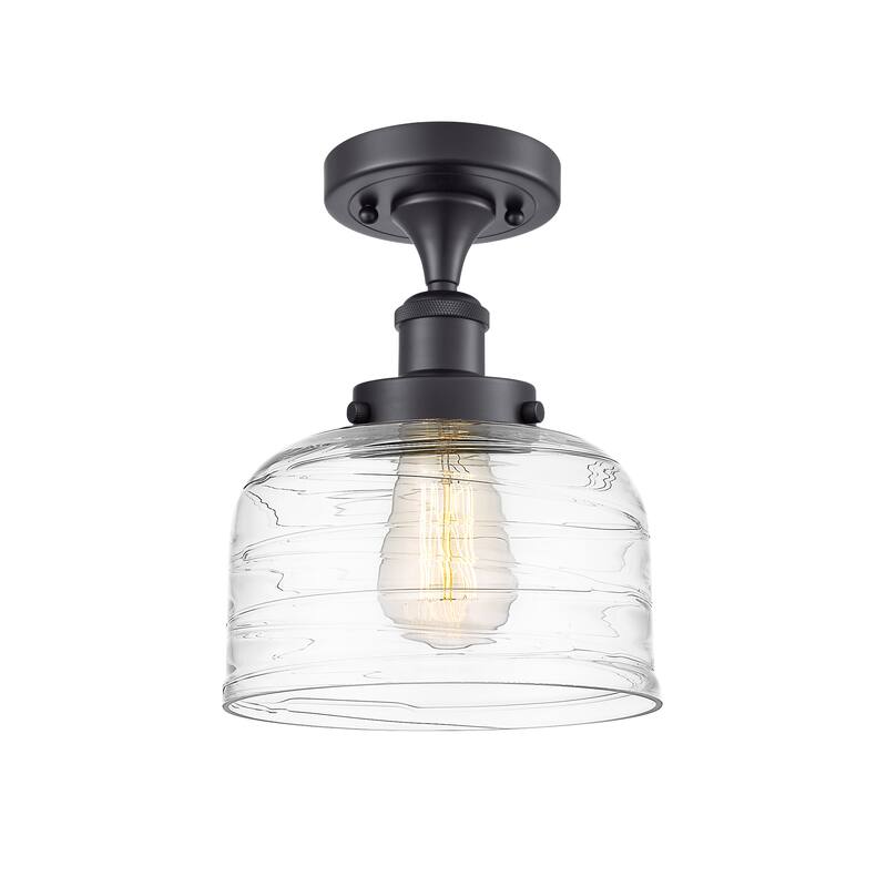 Innovations Lighting Ballston Urban Bell - 1 Light 8" Semi-Flush Mount - Matte Black/Clear Deco Swirl