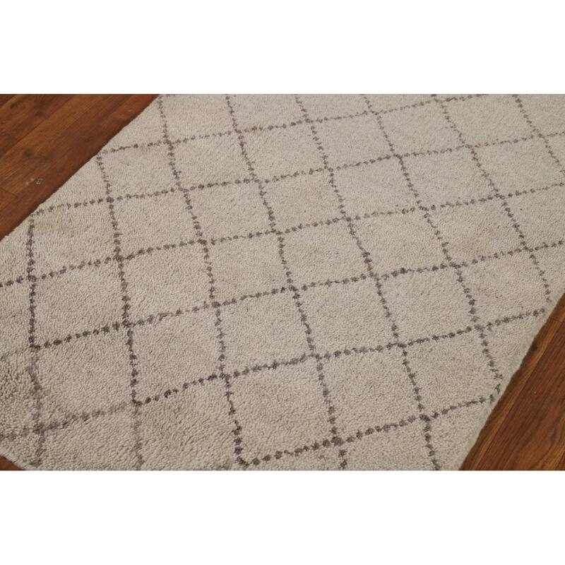 Trellis Moroccan Runner Rug Hand-Knotted Oriental Wool Carpet - 2'6" x 7'6"