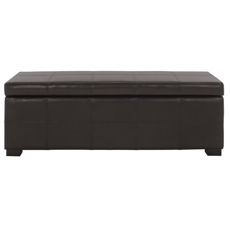 SAFAVIEH Kerrie Brown Bicast Leather/Wood Storage Bench - 46.9" x 18.3" x 16.7" - 47Wx18Dx17H