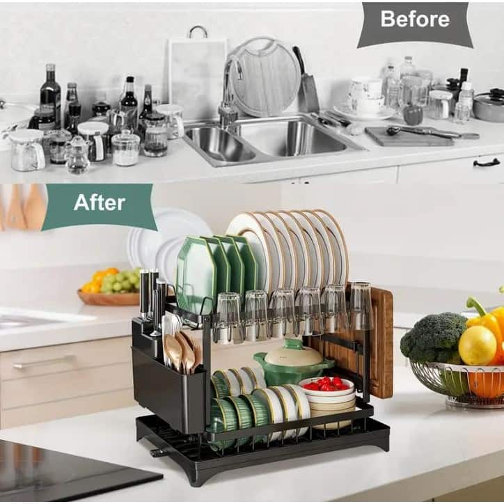 Collapsible 2 Tier Dish Drying Rack For Kitchen Counter