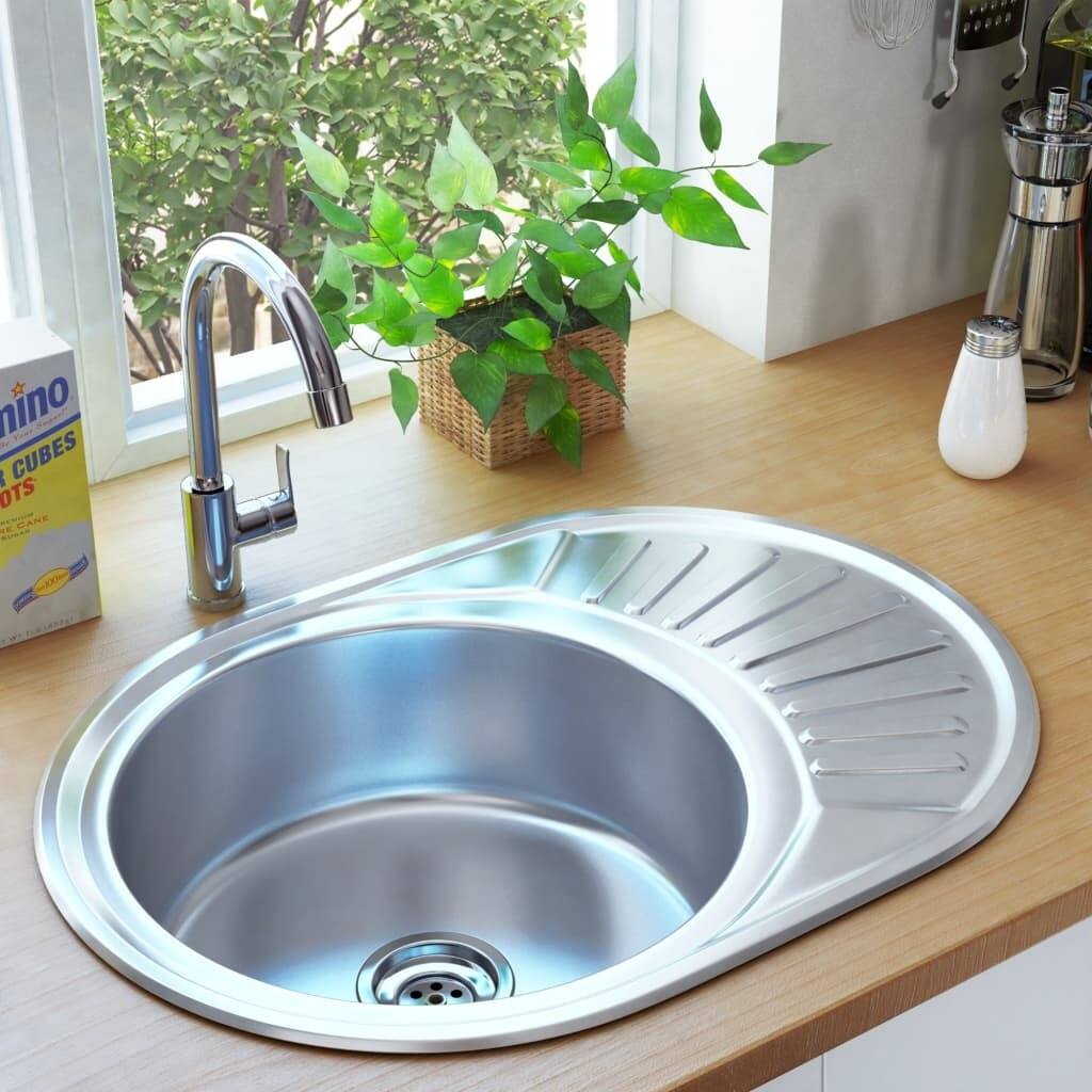 Kitchen Sink with Strainer and Trap Oval Stainless Steel - as picture