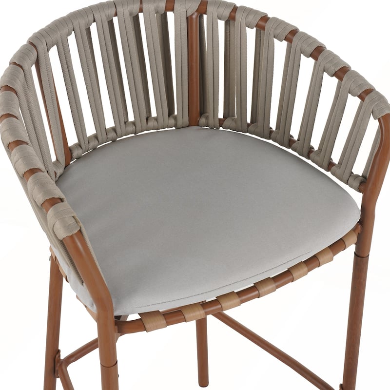Outdoor Metal Rope Barstool with and Beige Cushion Set of 2