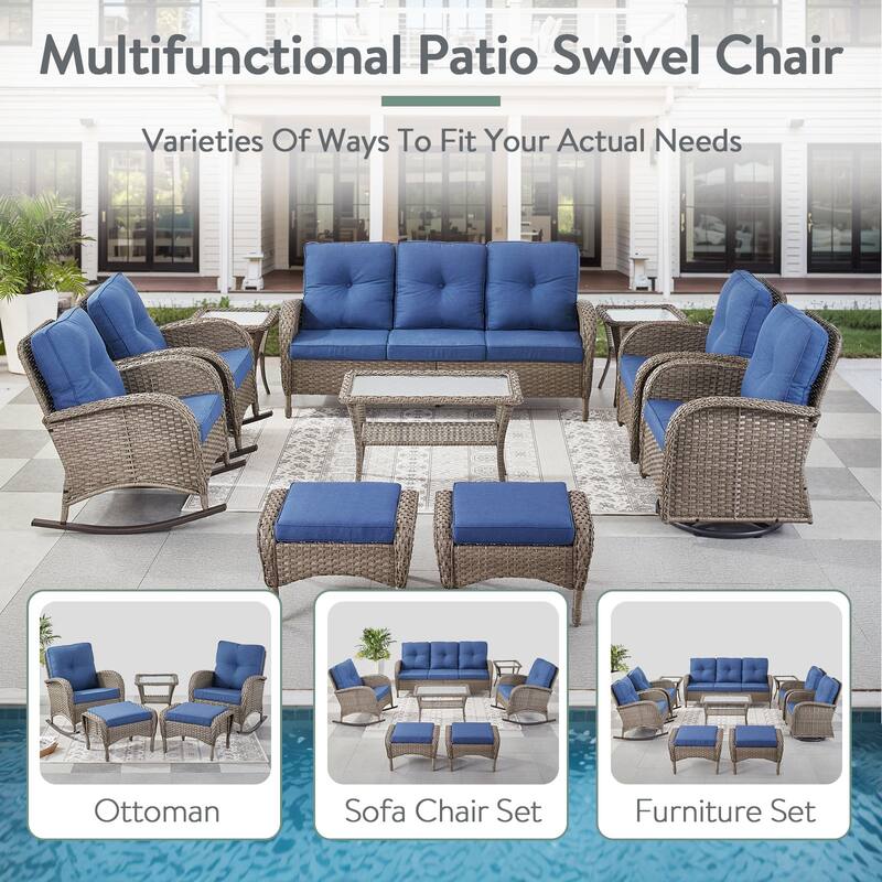 Pocassy 3 Pieces Outdoor Rocking Chairs with Side Table Patio Set.