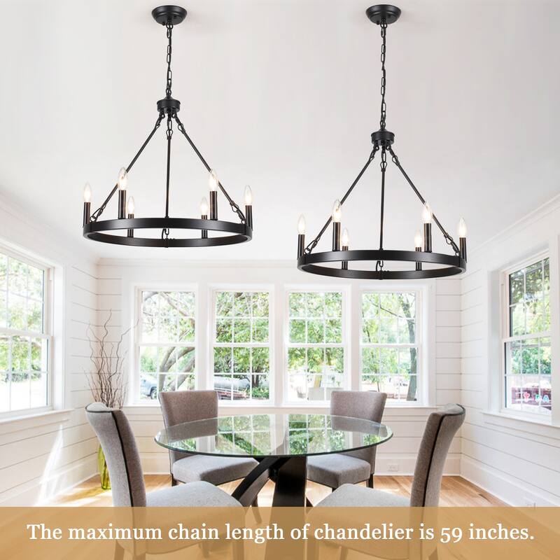6-Light Farmhouse Candlestick Circle Iron Wagon Wheel Chandelier for Dining Room with No Bulbs Included