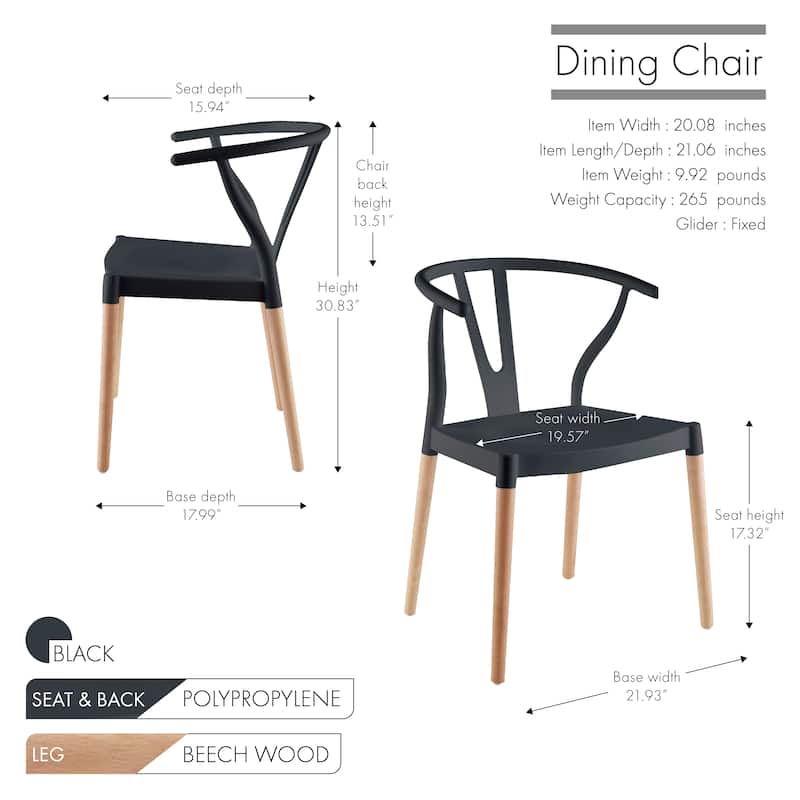 Porthos Home Lyra Plastic Dining Chairs with Beechwood Legs, Set of 2