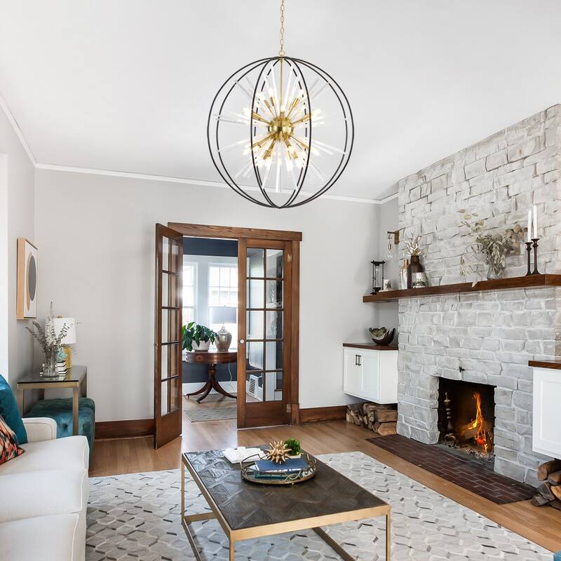 Modern Chandelier 35" 10-light Black and Gold Orb