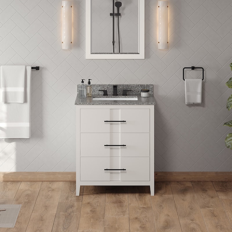 Jeffrey Alexander VKITKAT30R-MARBLE Katara 30" Free Standing Vanity - White / Boulder - Painted