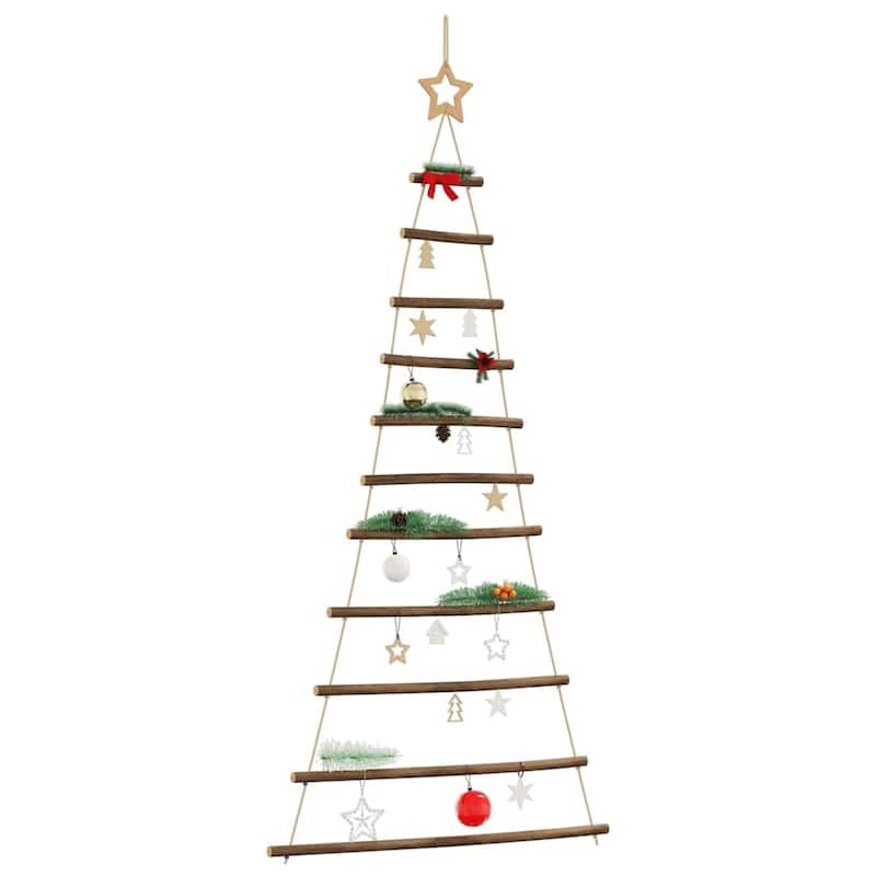 vidaXL Hanging Christmas Trees with Top Stars 2 pcs 21.7x47.2" Natural Branch - Brown (1)