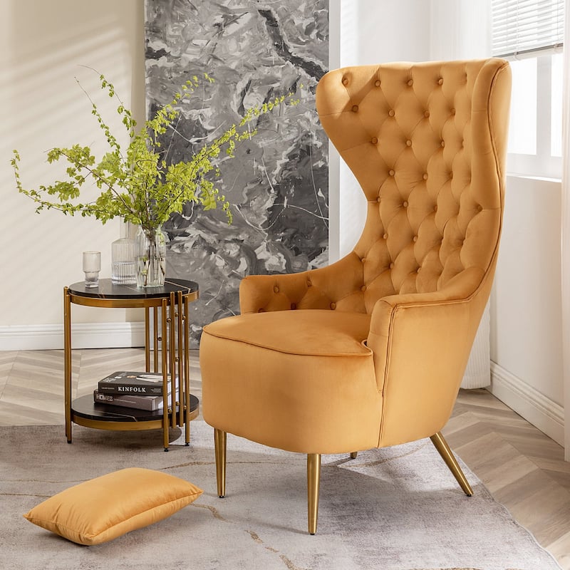 KINWELL Tufted High Wingback Accent Chairs Velvet Armchairs, Set of 2