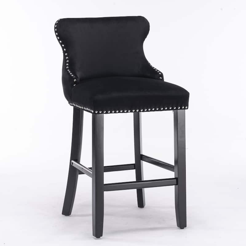 Wing-Back Barstools with Button Tufted Decoration and Wooden Legs, Leisure Style Bar Chairs,Bar stools, Set of 2