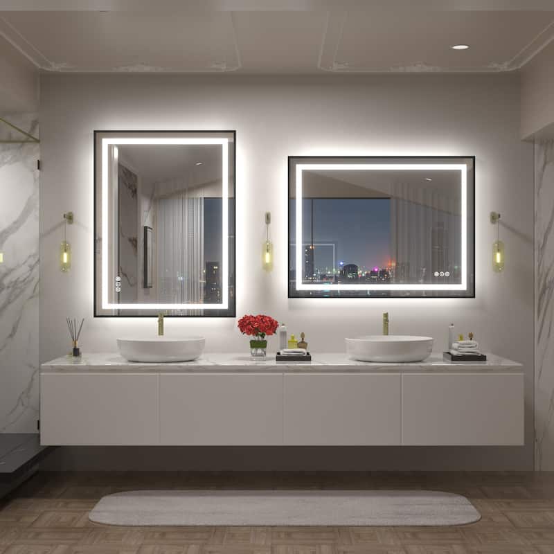 Black Metal Framed LED Front Light and Backlit Anti-Fog Wall Bathroom/ Vanity Mirror