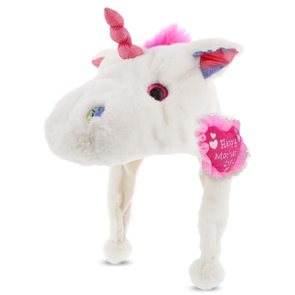 slide 2 of 6, DolliBu Happy Mother’s Day Super Soft White Unicorn Plush Hat - 16 inches