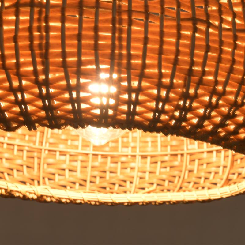 18.9" Bohemian Light Brown Handwoven Rattan Caged Pendant Light - 18.9" D x 18.9" W x 55.12" H