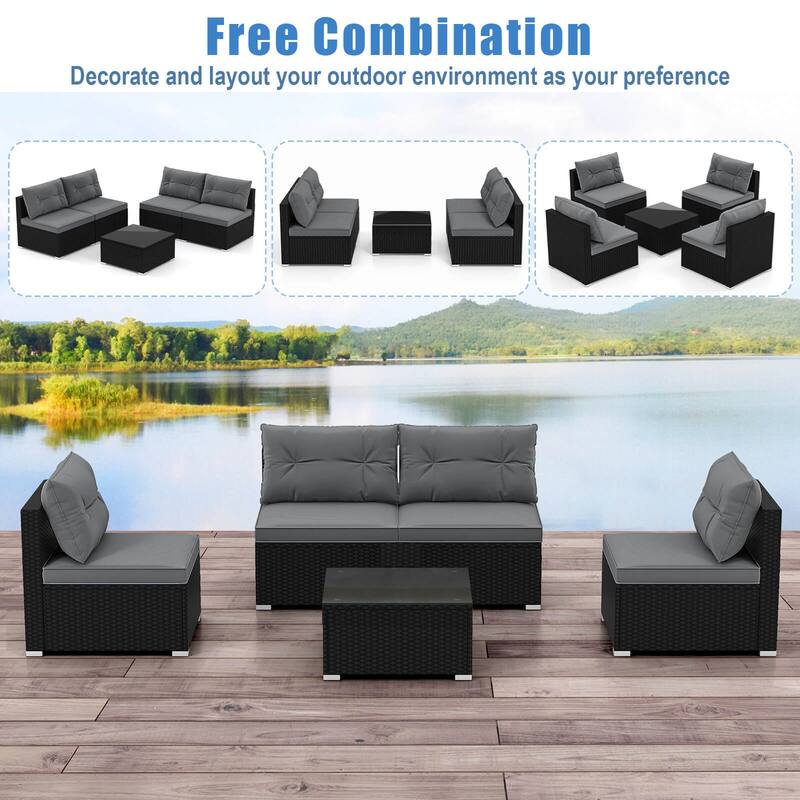 Costway 5 Piece Outdoor Furniture Set with Seat & Back Cushions - See Details
