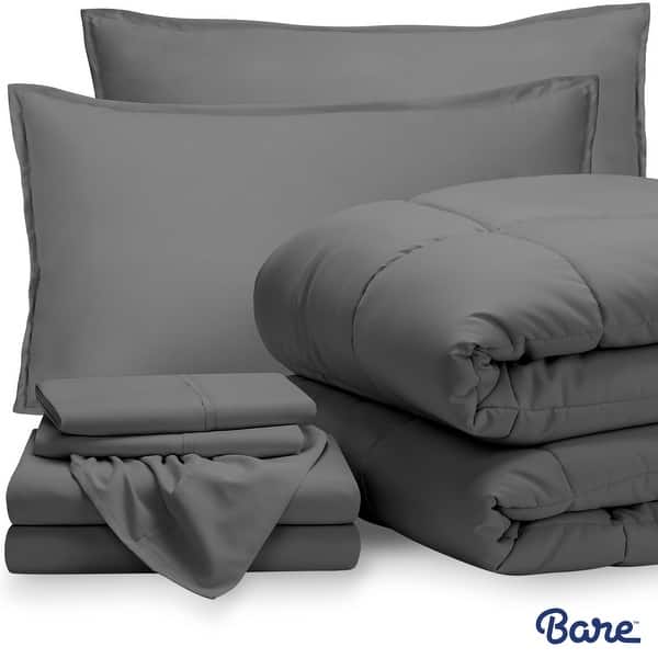 slide 2 of 6, Bare Home Bed-in-a-Bag Down Alternative Comforter & Sheet Set Grey/Grey - Full