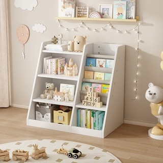 4-Tier Kids Bookshelf with Storage Pockets,Toy Organizer Cabinet