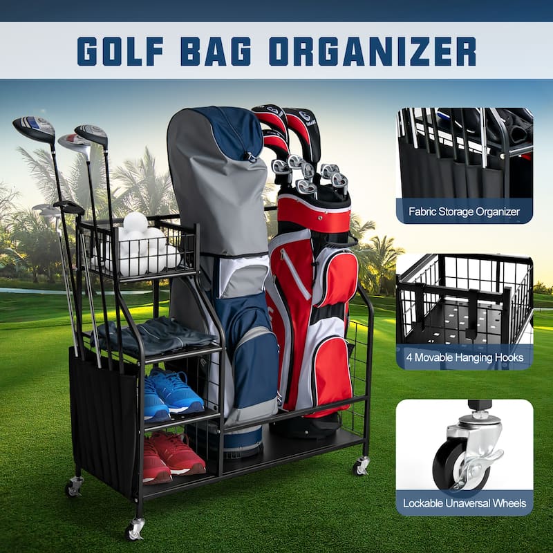 Costway Extra Large Golf Bag Storage Rack for Garage Fits 2 Golf Bags - See Details