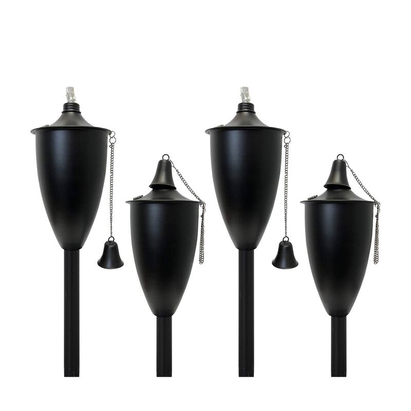 Large Elegant Tiki Torch - Smooth Black - 4 Pack