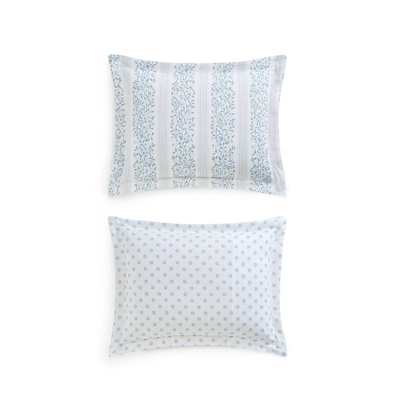 Martha Stewart Verbena Stripe Cotton Reversible Blue Duvet Cover Set