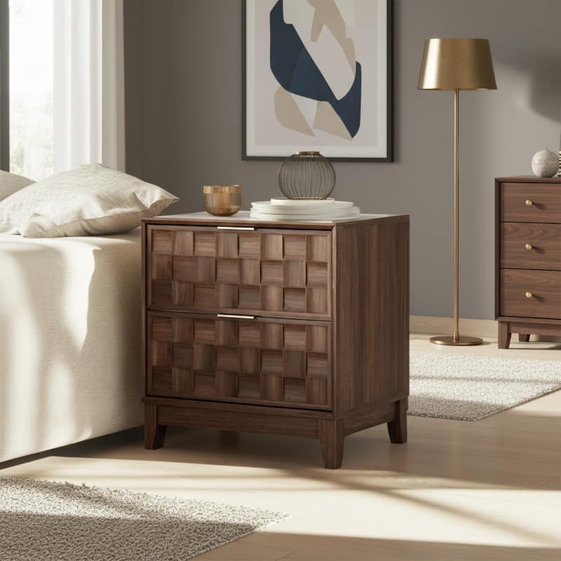 22" Modern Nightstand with Charging Station & 2 Drawers - Compact Bedroom Side Table​