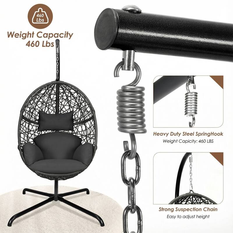 Oversized Egg Chair with Stand, 460 lbs Heavy-Duty Outdoor/Indoor Wicker Hanging Basket Chair
