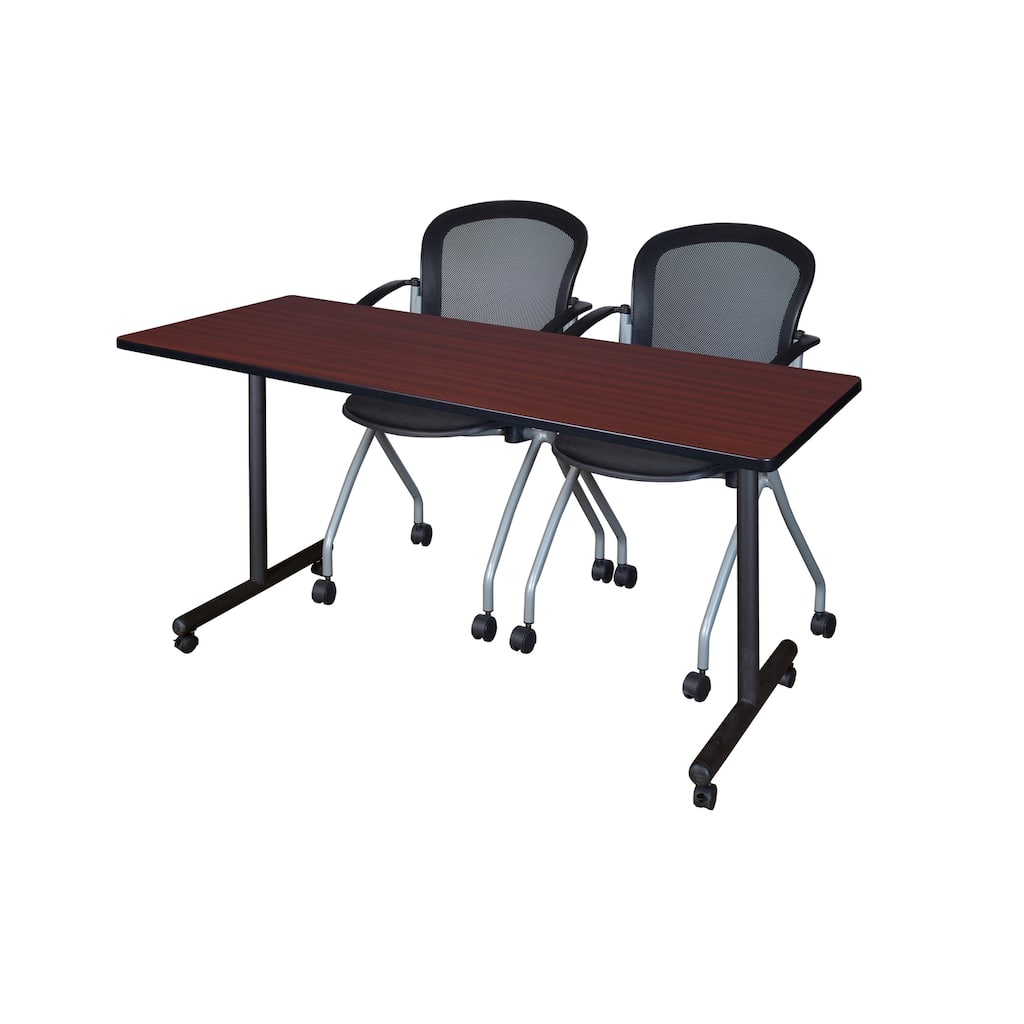 60" x 24" Mobile Training Table- Mahogany & 2 Chairs- Black