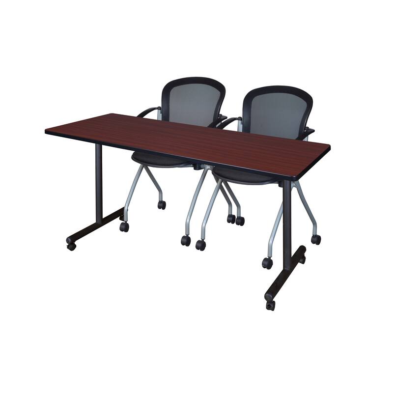 66" x 24" Mobile Training Table- Mahogany & 2 Chairs- Black