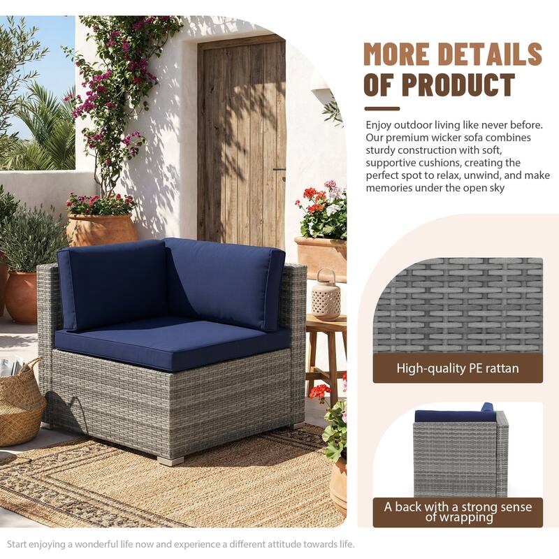 Outdoor Wicker Sectional Sofa 8-Piece Set with Fire Pit Table