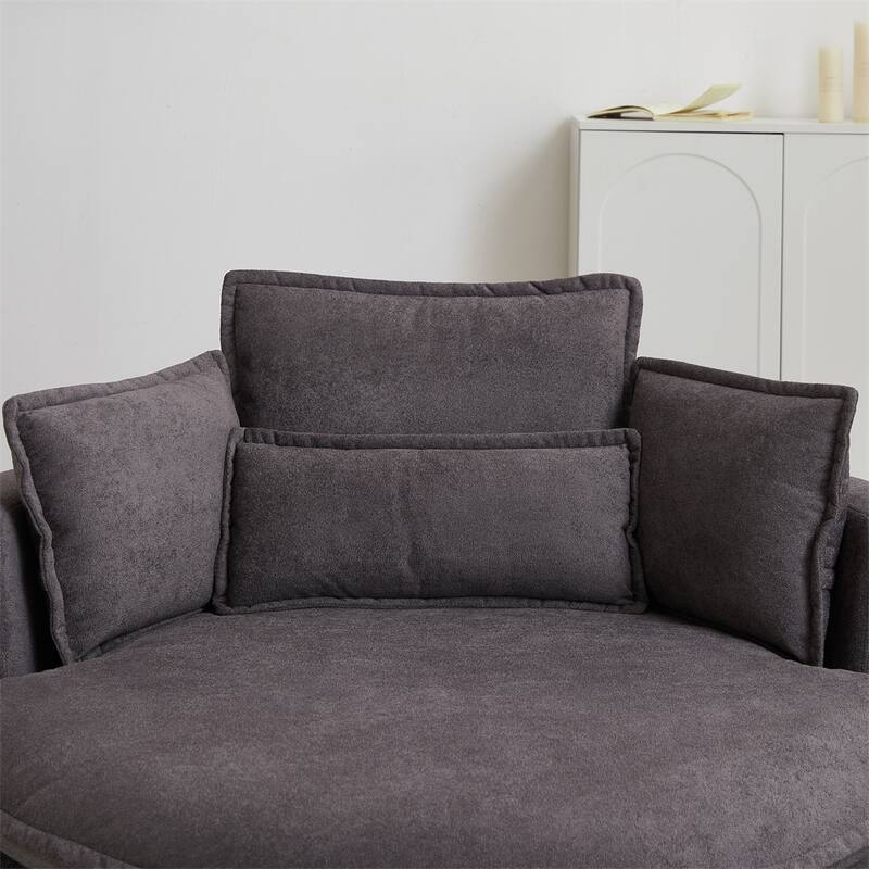 52" Swivel Fabric Big Round Chair with Storage Ottoman and Pillows