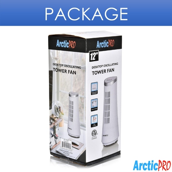 Arctic Pro Desktop Oscillating Slim Mini Tower Fan 12 Inches On
