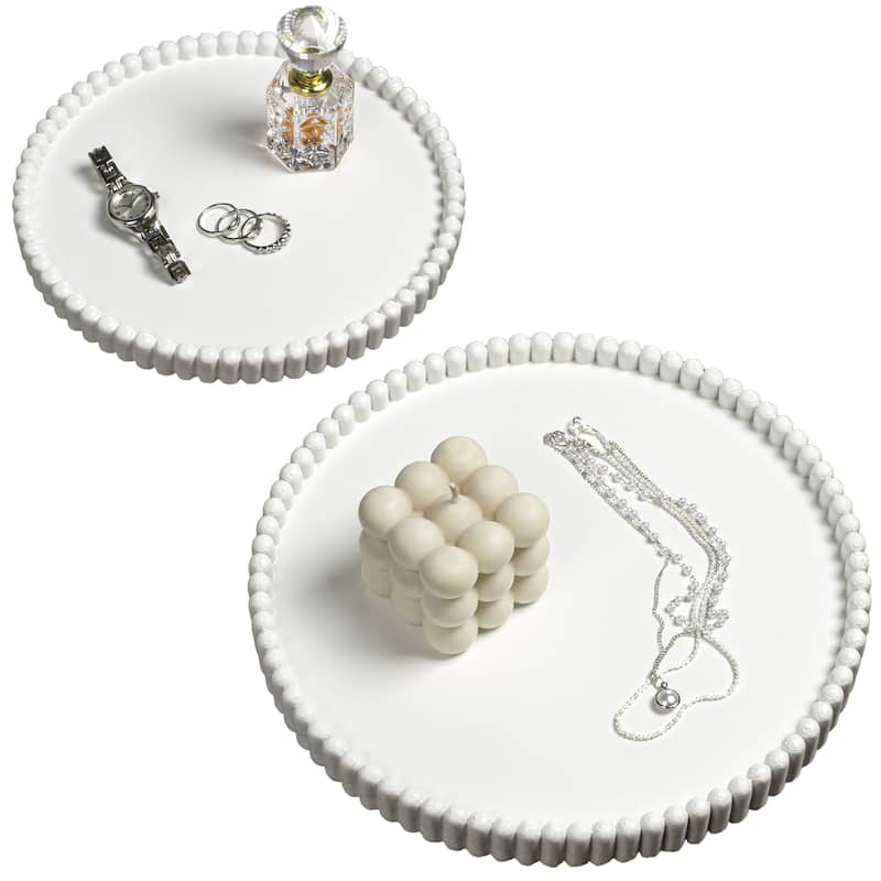 Opulence Modern Minimalist Concrete Fluted Edge Decorative Jewelry Trays (Set of 2) - White