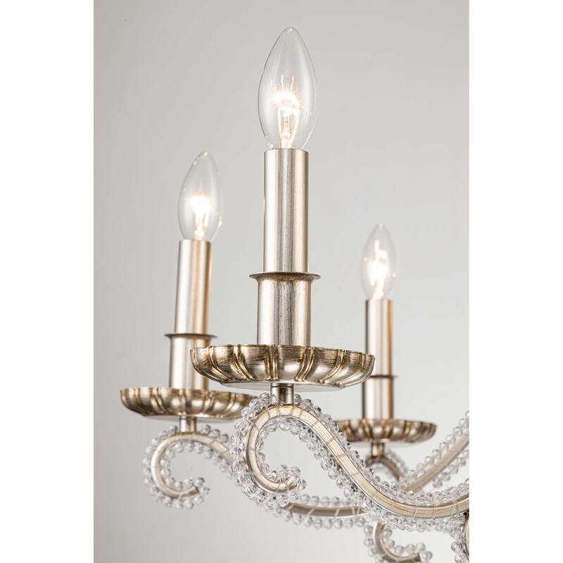 Antique Brushed Silver 8 - Light Crystal Traditional Candle-Style Chandelier