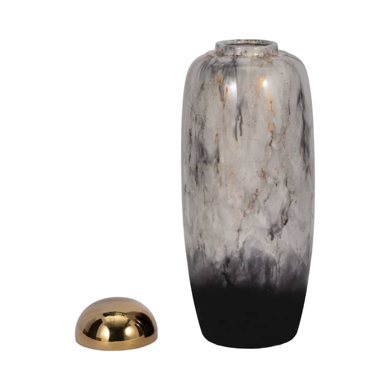 Sagebrook Home Neutral Ceramic Jar Stoneware Vase with Lid