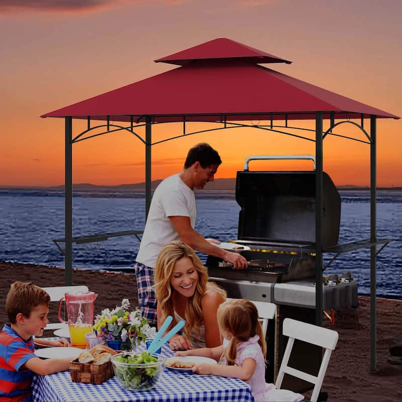 Costway 8' x 5' Grill Gazebo with 2 Shelves 7 Hooks Metal Frame Soft - See Details
