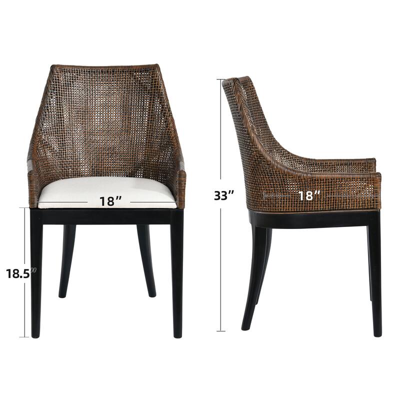 Boho 18" Seat W Rattan Accent Chair Mahogany Leg Base