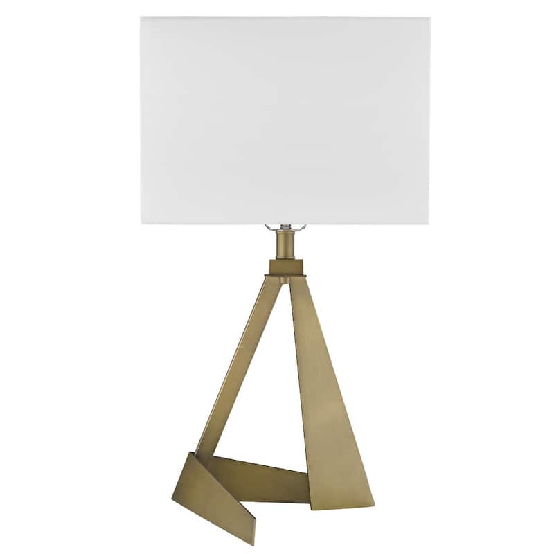 25 Inch Brass Metal Table Lamp with White Rectangular Shade - 14" x 14" x 25.25"