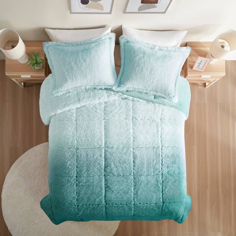 Intelligent Design Ella Ombre Shaggy Long Fur Comforter Mini Set