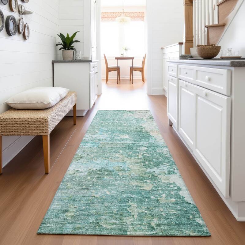Premium Washable Super Soft Abstract Watercolor Mayfield Rug - Emerald - 2'3" x 7'6"