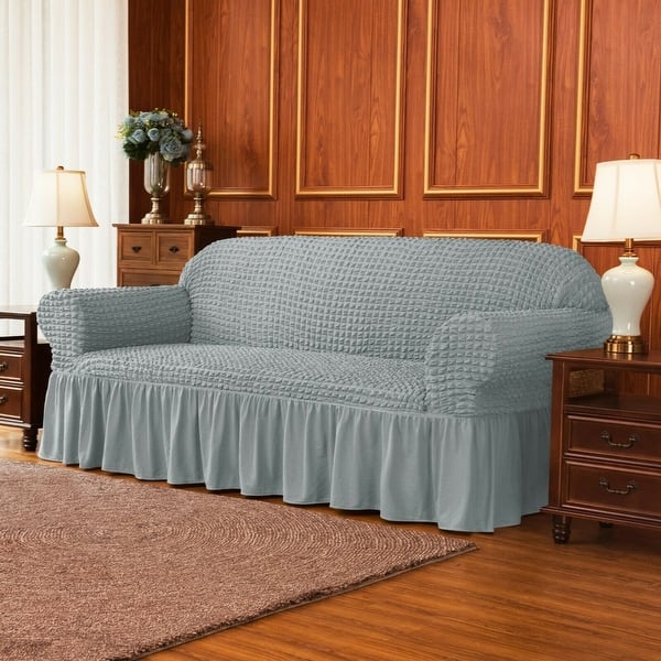 slide 18 of 53, Subrtex 1-Piece Seersucker Skirt Slipcover Stretch Sofa Couch Cover Light Gray