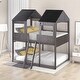 preview thumbnail 2 of 26, Full Over Full Wood Bunk Bed with Roof, Window, Guardrail & Ladder, Playhouse-Inspired, Safe & Durable Design, Antique Grey